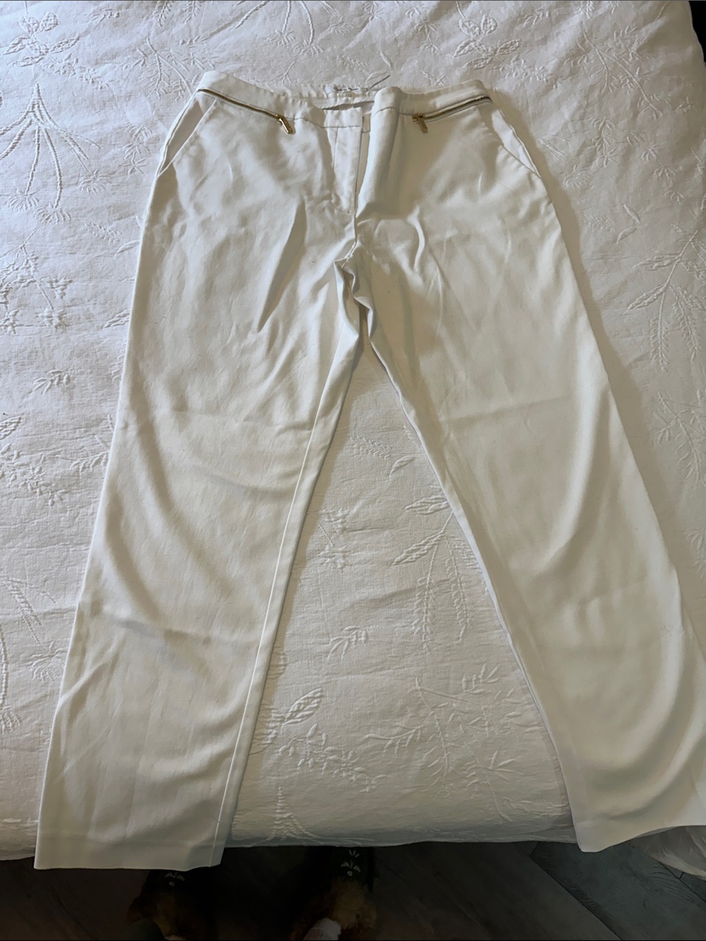 Calvin Klein Cream Dress Chinos with Zip Detail